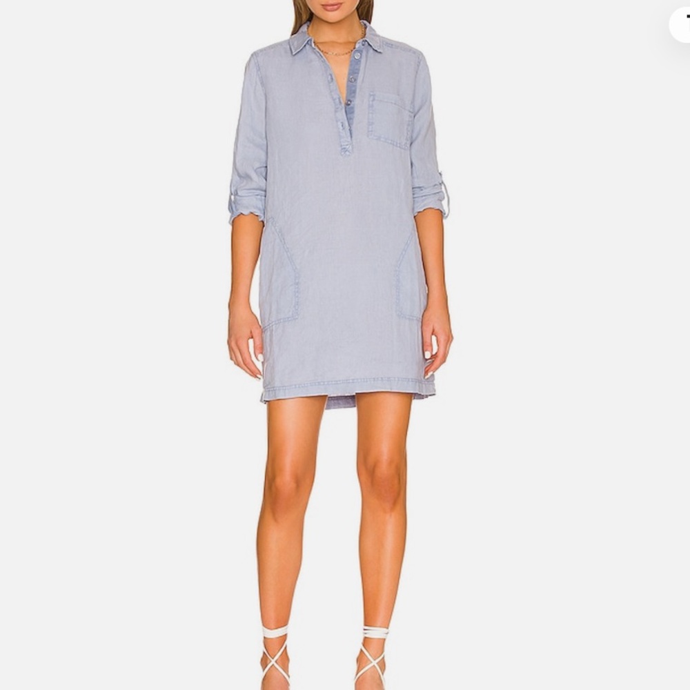 Michael Stars Linen 'Elenor' Blue Front Button Dress Size XS